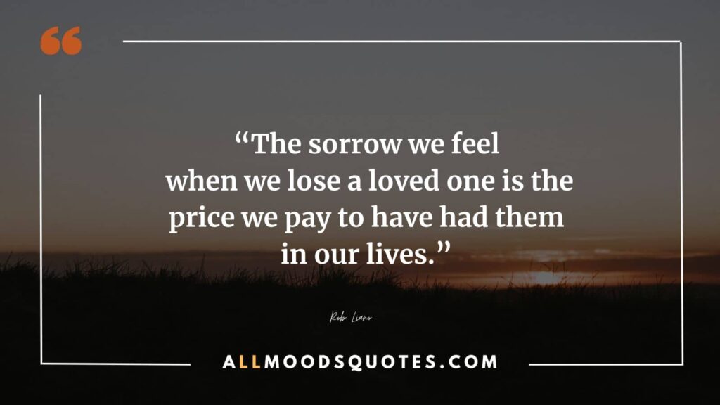 The sorrow we feel when we lose a loved one is the price we pay to have had them in our lives.” – Rob Liano
